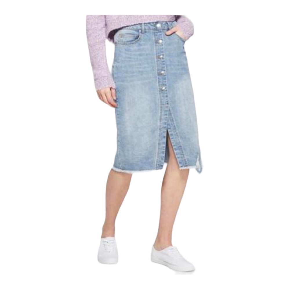 Target Wild Fable Button Front Knee Length Distressed Denim Jean Skirt Women 6